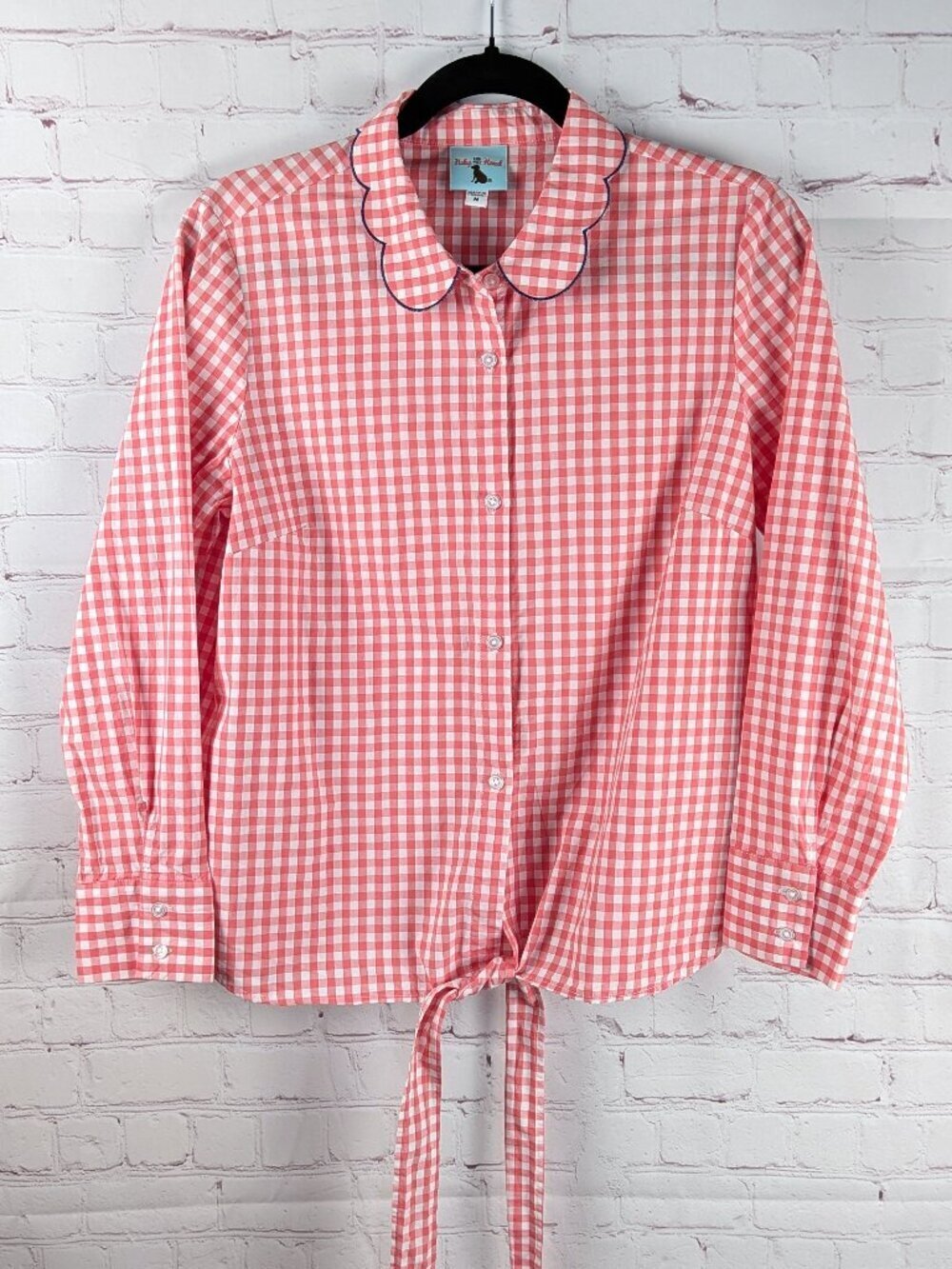 Haley & The Hound Pink/White Checkered Button-Down Tie-Waist Top M